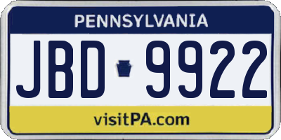 PA license plate JBD9922