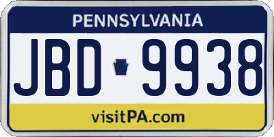 PA license plate JBD9938