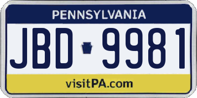 PA license plate JBD9981