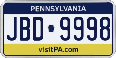 PA license plate JBD9998