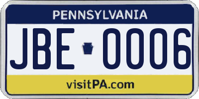 PA license plate JBE0006