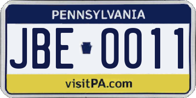 PA license plate JBE0011