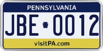 PA license plate JBE0012