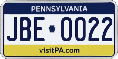 PA license plate JBE0022