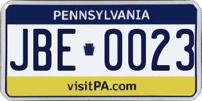 PA license plate JBE0023