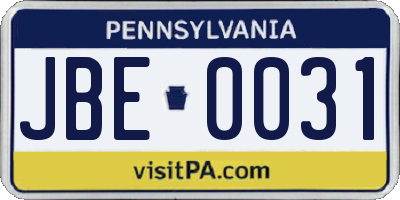 PA license plate JBE0031