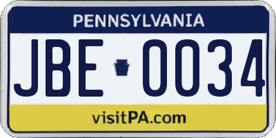 PA license plate JBE0034