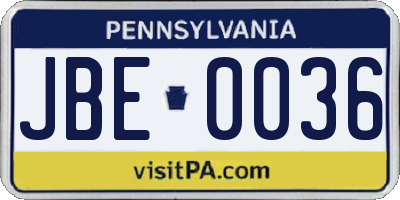 PA license plate JBE0036