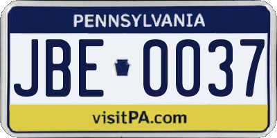 PA license plate JBE0037