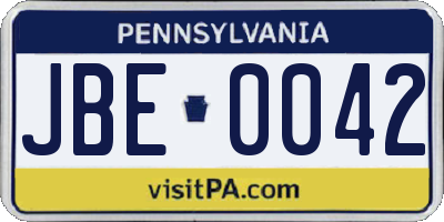PA license plate JBE0042
