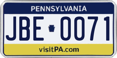 PA license plate JBE0071