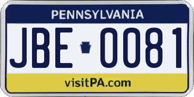 PA license plate JBE0081