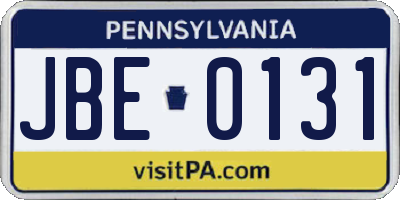 PA license plate JBE0131