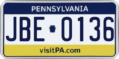 PA license plate JBE0136