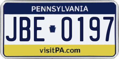 PA license plate JBE0197