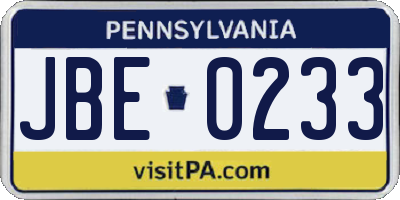 PA license plate JBE0233