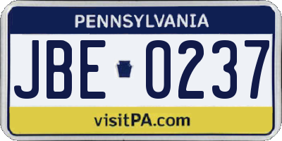 PA license plate JBE0237