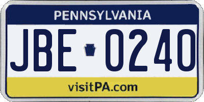 PA license plate JBE0240