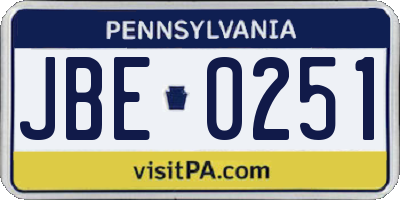 PA license plate JBE0251