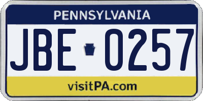 PA license plate JBE0257