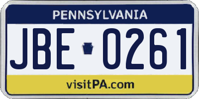 PA license plate JBE0261