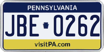 PA license plate JBE0262