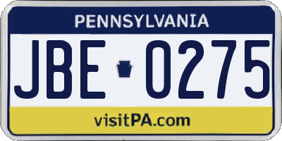 PA license plate JBE0275