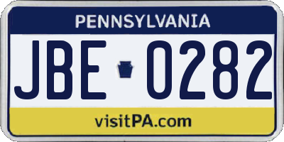 PA license plate JBE0282