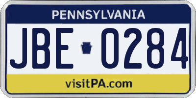 PA license plate JBE0284