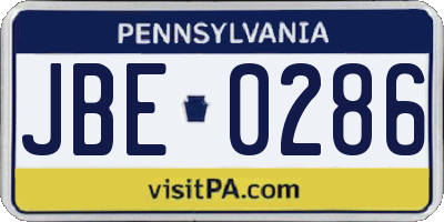 PA license plate JBE0286