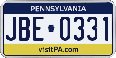 PA license plate JBE0331