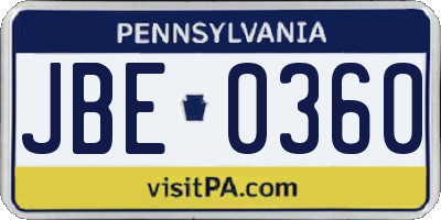 PA license plate JBE0360