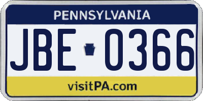 PA license plate JBE0366