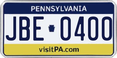 PA license plate JBE0400