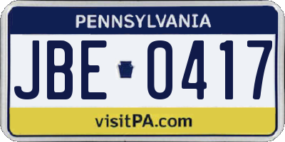 PA license plate JBE0417