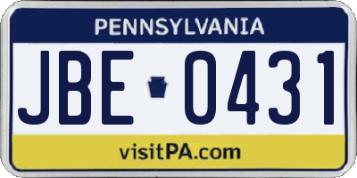 PA license plate JBE0431