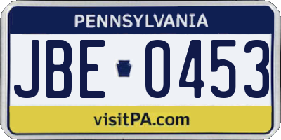 PA license plate JBE0453