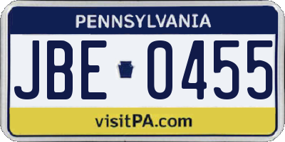PA license plate JBE0455