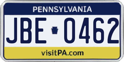 PA license plate JBE0462