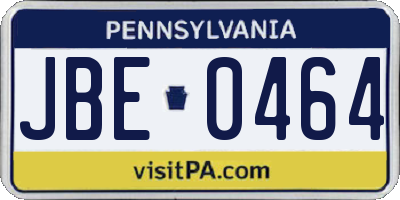 PA license plate JBE0464