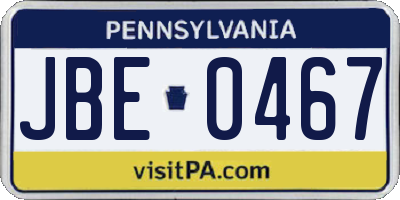 PA license plate JBE0467