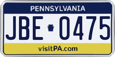 PA license plate JBE0475