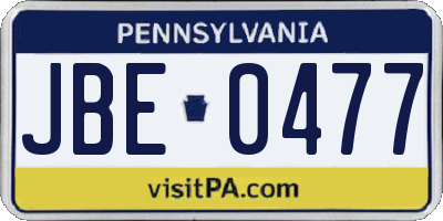 PA license plate JBE0477