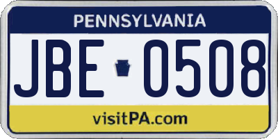 PA license plate JBE0508