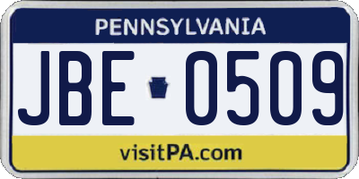 PA license plate JBE0509