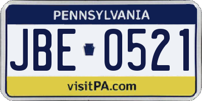 PA license plate JBE0521