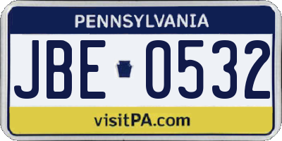 PA license plate JBE0532