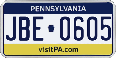 PA license plate JBE0605