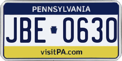 PA license plate JBE0630