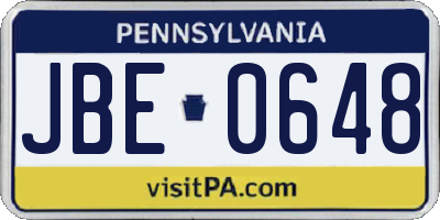 PA license plate JBE0648